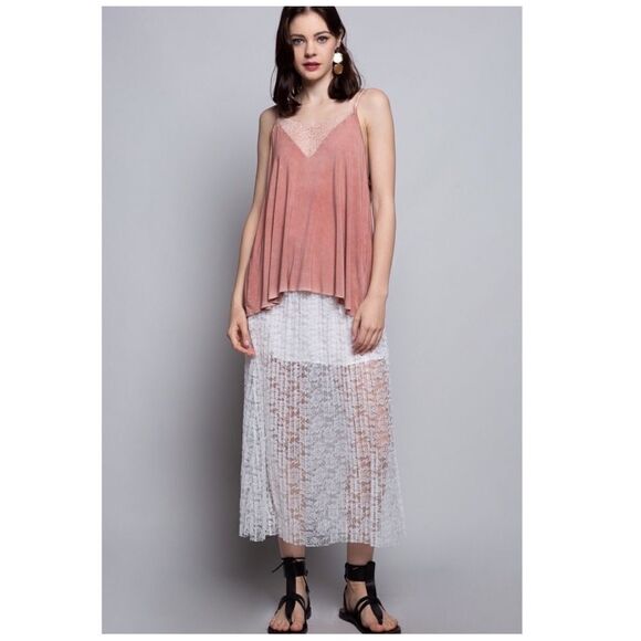 POL Pleated Lace White Mid-length Skirt - Picture 8 of 11